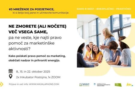 Mreženje za podjetnice: KAKO POISKATI POMOČ ZA MARKETING, OBDRŽATI NADZOR IN PRIHRANITI ENERGIJO